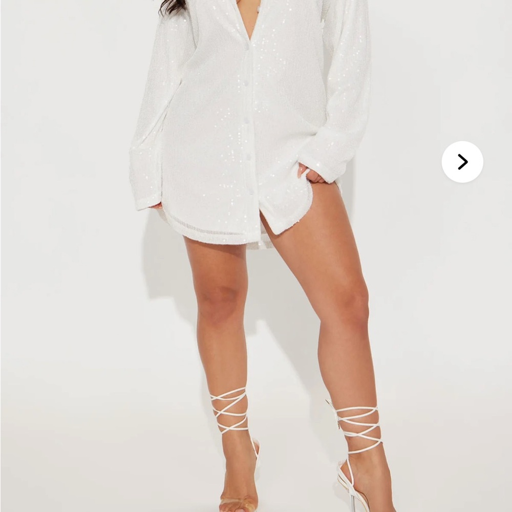 Fashion nova lumina White Sequin shirt  Dress